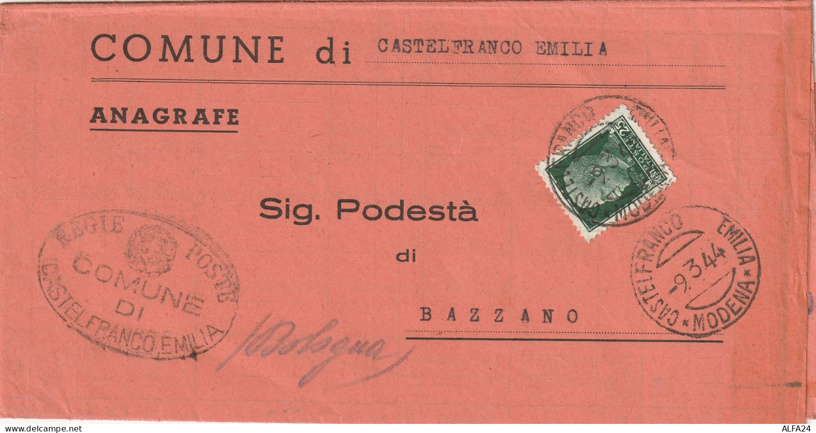 LETTERA DOPPIA SPEDIZIONE 1944 RSI C.25--C.10 TIMBRO CASTELFRANCO EMILIA MODENA BAZZANO BOLOGNA (YK523 - Marcophilia