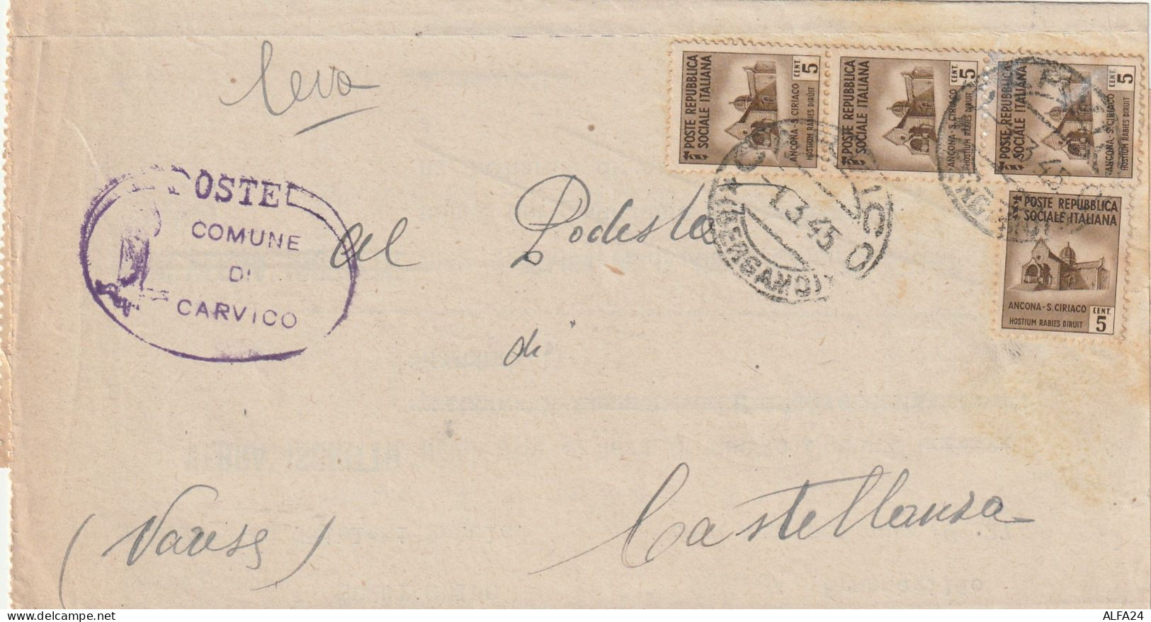 LETTERA 1945 RSI C.5X4 MON DIST TIMBRO CARVICO BERGAMO CASTELLANZA VARESE (YK514 - Storia Postale