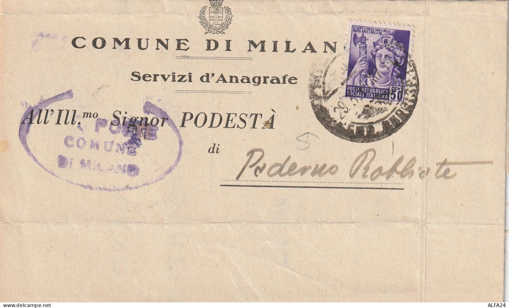 LETTERA 1945 RSI C.50 MON DIST TIMBRO PADERNO ROBBIATE COMO (YK513 - Marcofilía