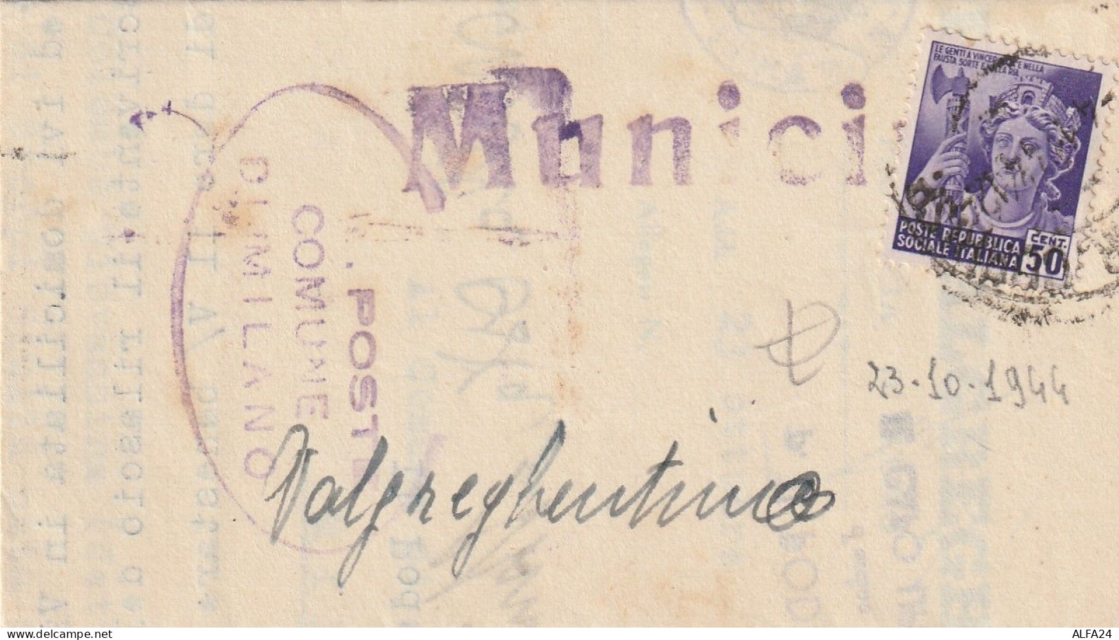 LETTERA 1944 LUOGOTENENZA C.50 MON DIST TIMBRO VALGREGHENTINO COMO (YK512 - Marcophilie