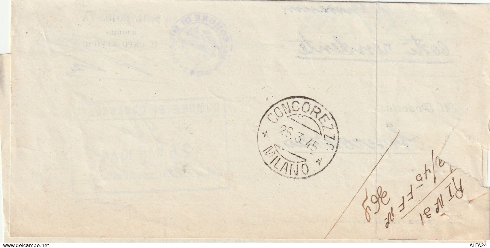 LETTERA 1945 RSI C.50 MON DIST TIMBRO CONCOREZZO MILANO (YK508 - Storia Postale