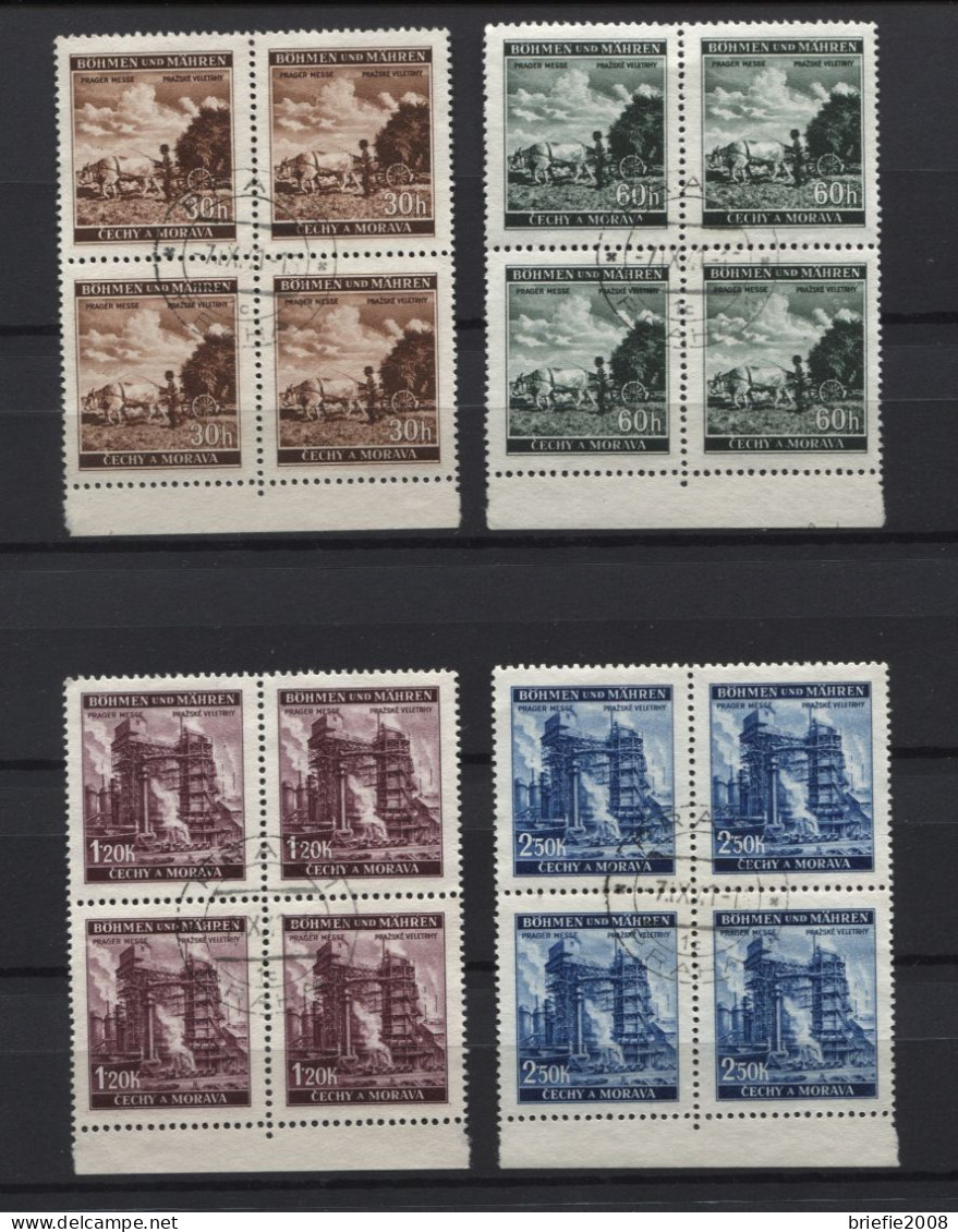 Böhmen Und Mähren # 75-78 Viererblöcke Gestempelt 7.9.41 = Ersttag, Prager Messe - Used Stamps
