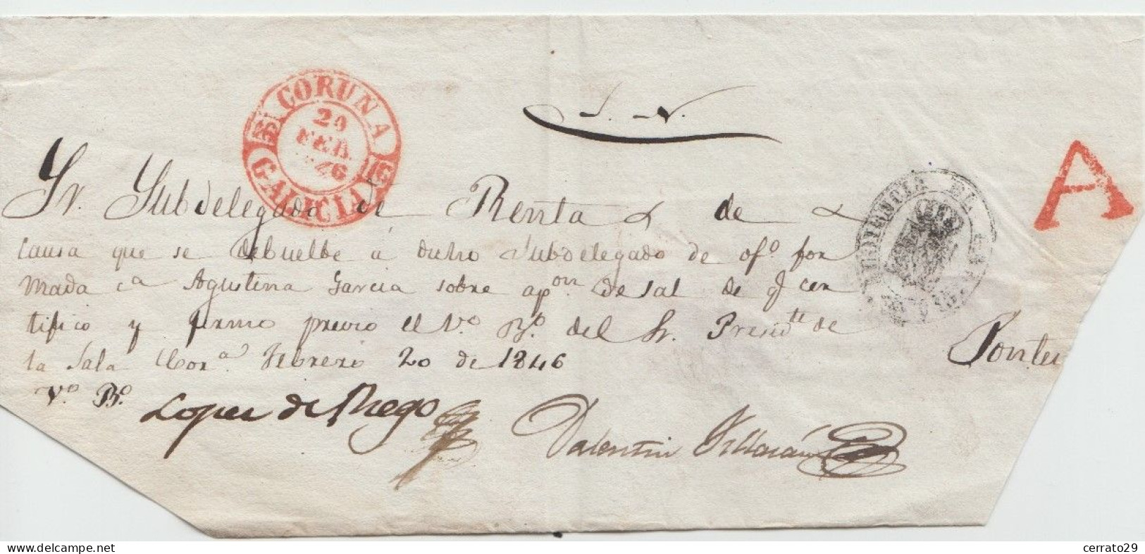 1846 - CORUÑA - ENVUELTA CORREO DE POBRES CON DESTINO PONTEVEDRA - MARCA DE ABONO - ...-1850 Prefilatelia