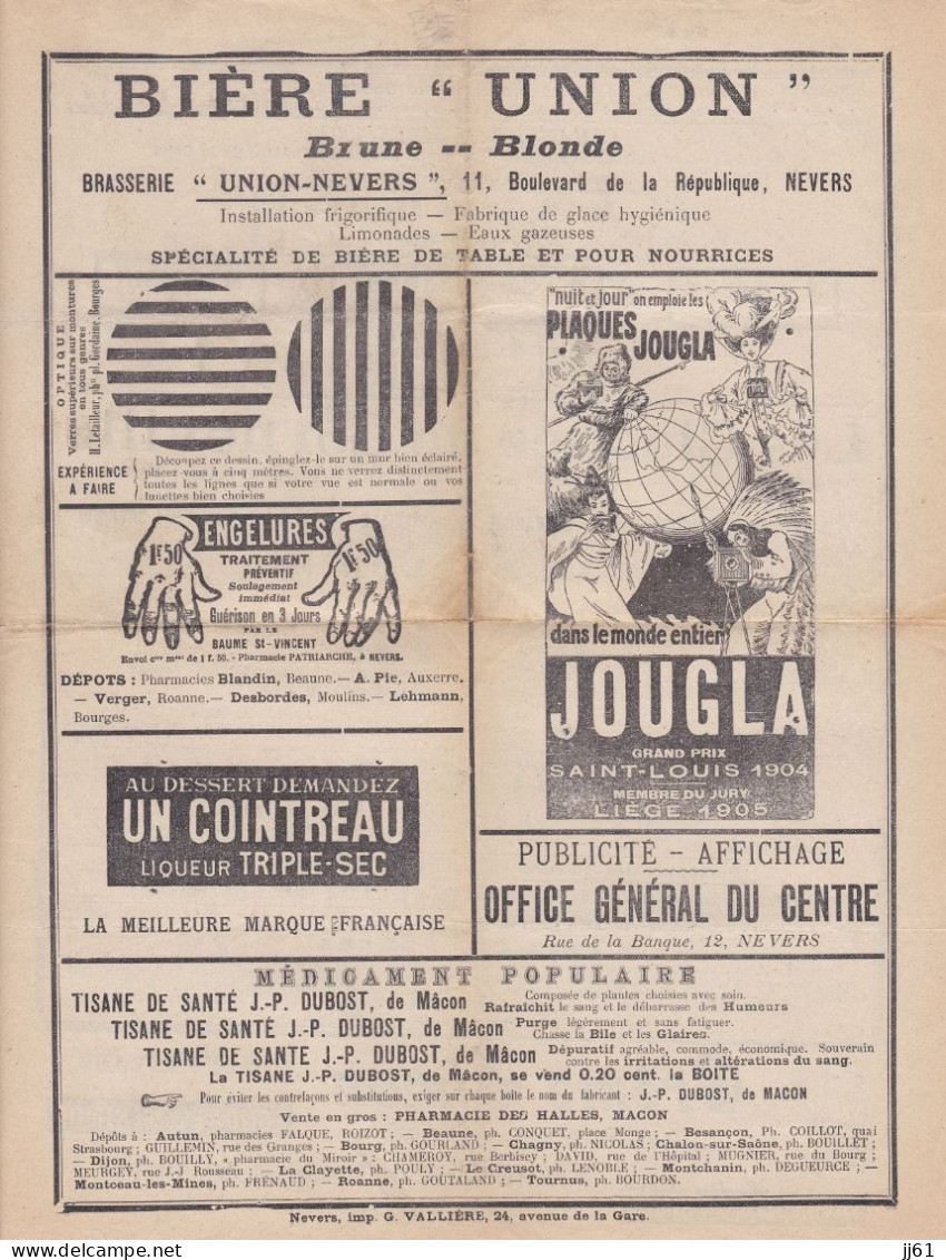 BOURGES PROGRAMME THEATRE LES CLOCHES DE CORNEVILLE M R LAFFON MOREL RAISIN MLLEFELJAS BARDOT ANNEE 1907 PUBLICITER - Programmes