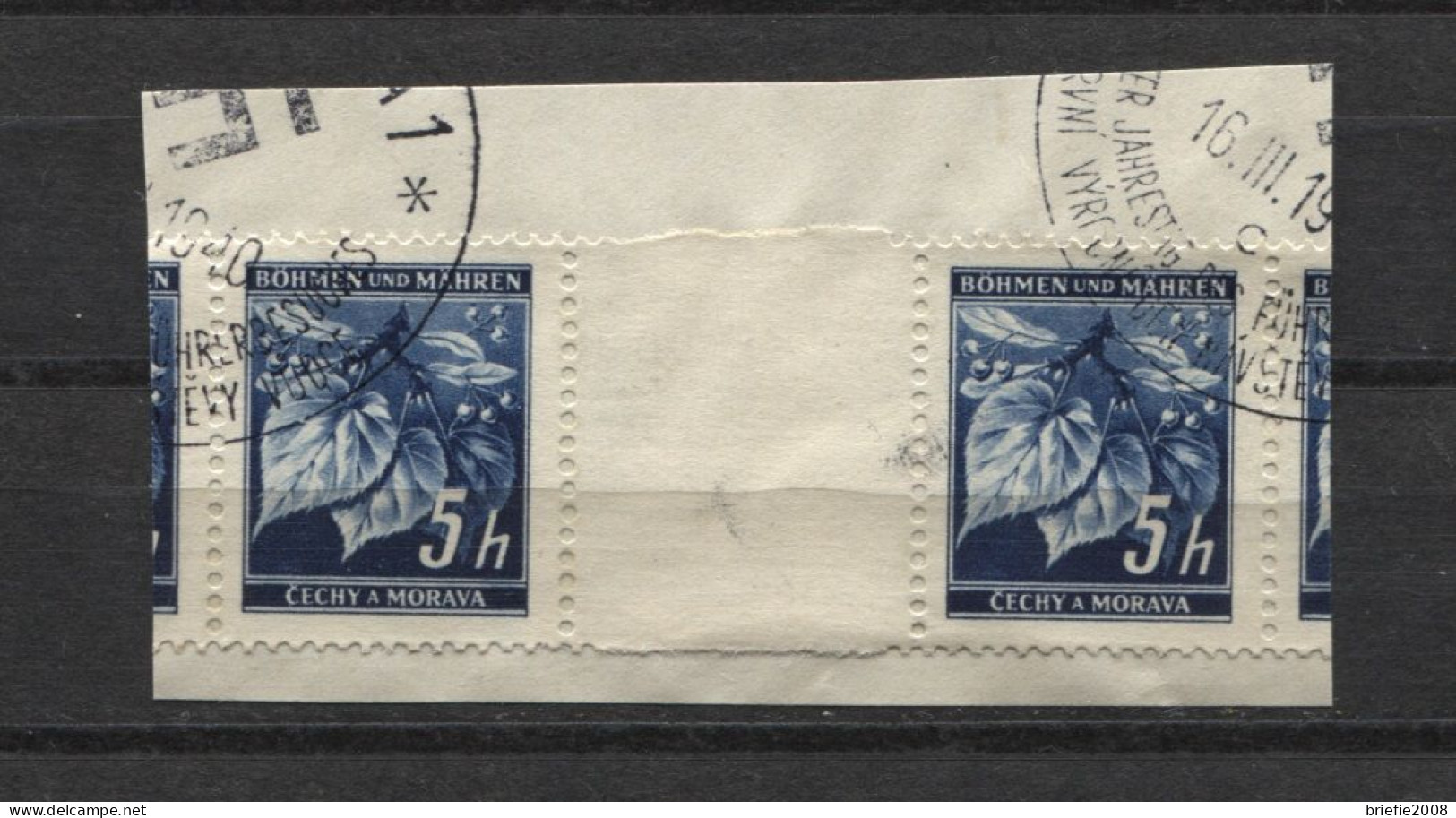 Böhmen Und Mähren #20 Zwischensteg Briefstück Sonderstempel 16.3.40 - Used Stamps