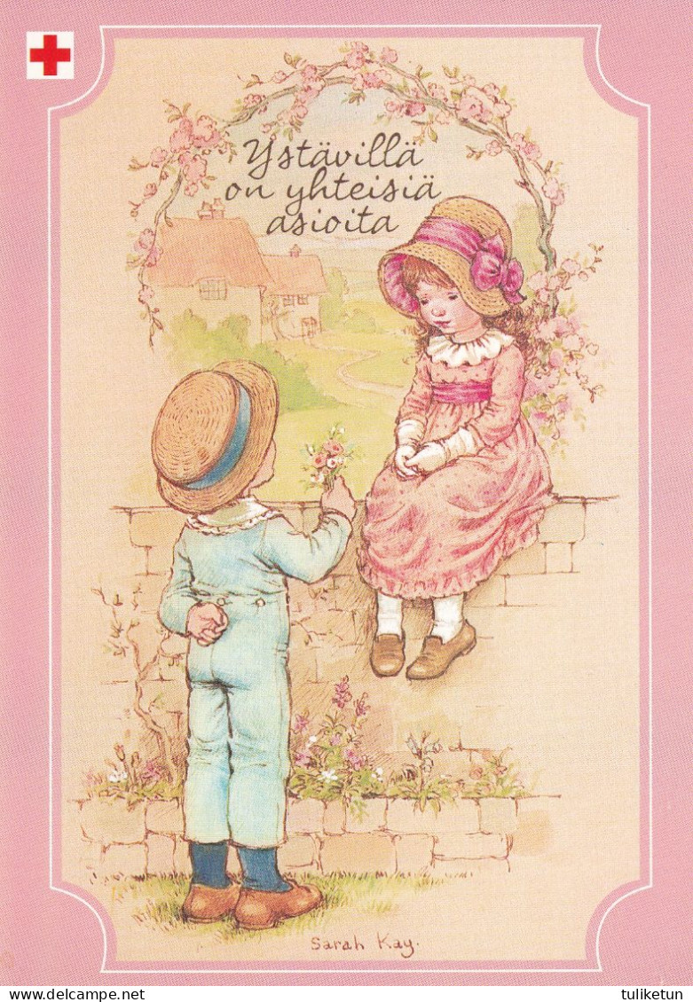 Boy Giving Flowers To Girl - Red Cross 2004 - Suomi Finland - Postage Paid - Sarah Kay - Entiers Postaux