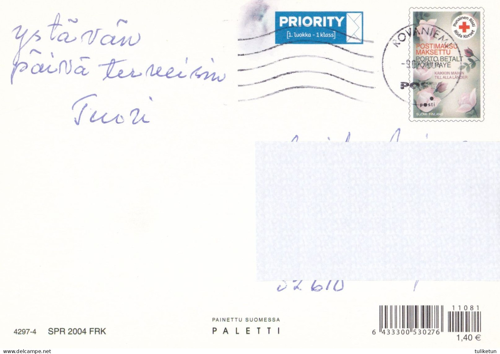 Boy Giving Flowers To Girl - Red Cross 2004 - Suomi Finland - Postage Paid - Sarah Kay - Postal Stationery