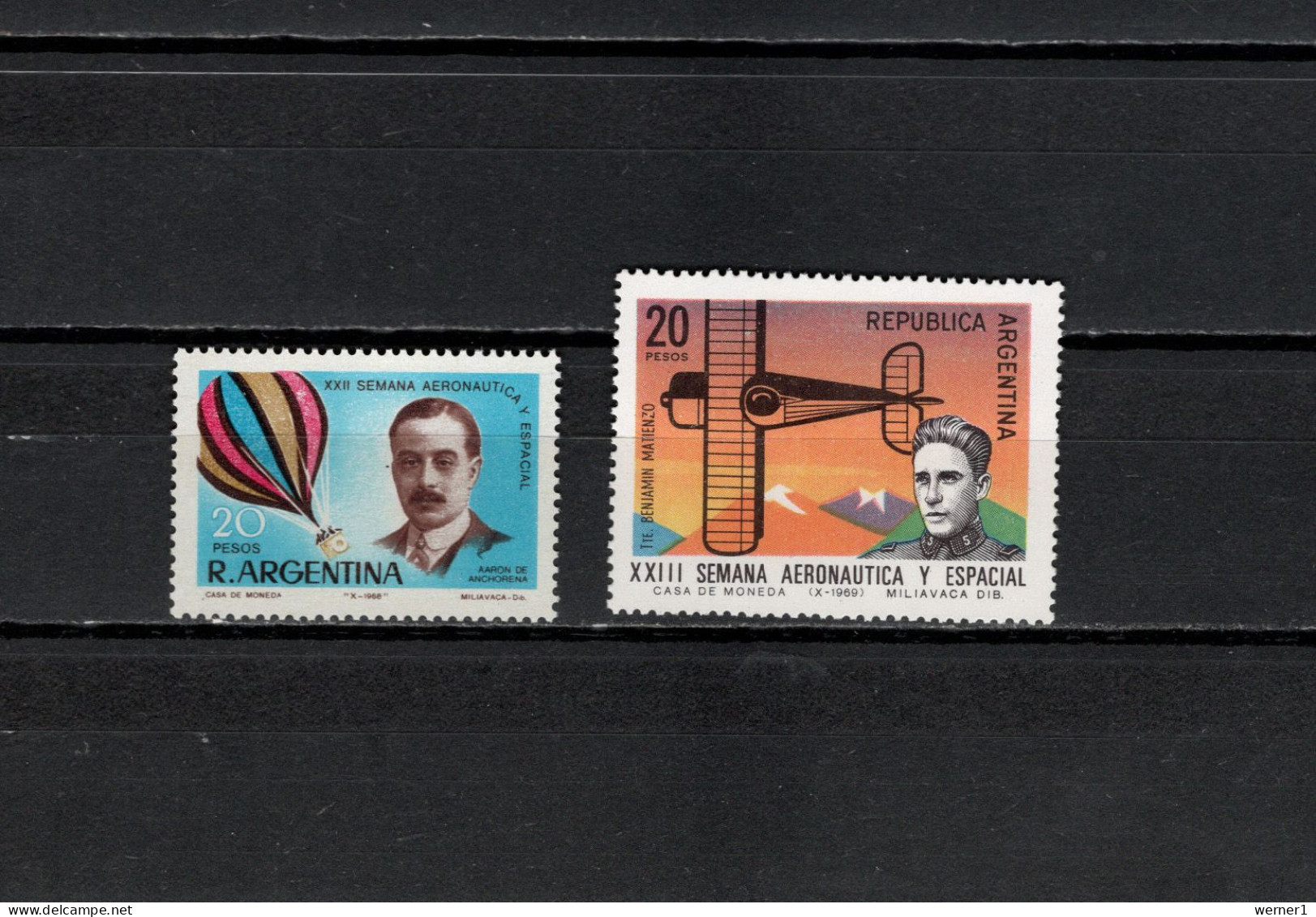 Argentina 1968/1969 Space, Aviation 2 Stamps MNH - Amérique Du Sud