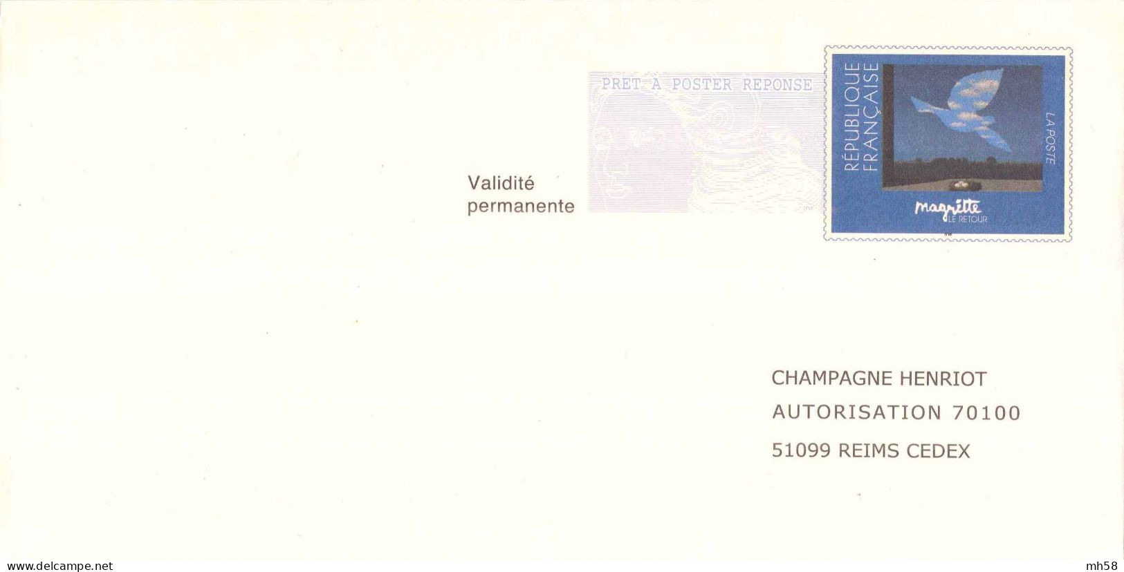 Entier FRANCE - PAP Enveloppe Réponse Champagne Henriot Neuf ** - TVP Magritte - PAP: Antwort