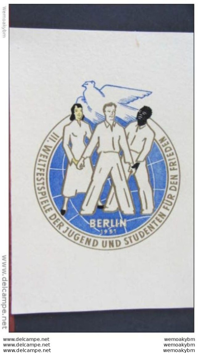 DDR: Amtliche Faltkarte Der DEUTSCHEN POST Mit Weltfestspielausgabe 1951 SoSt. 3.8.51 Knr: 289/2 FDC - 1950-1970