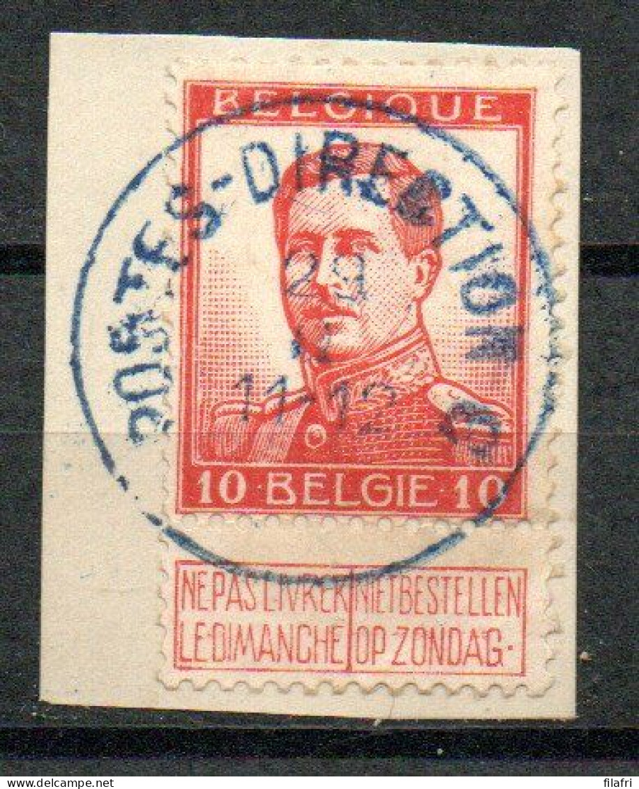 123 Op Fragment Gestempeld (blauwstempel) POSTES DIRECTION C - 1912 Pellens