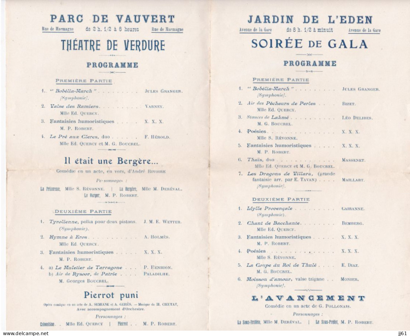 BOURGES PROGRAMME CONCERTS ARTISTIQUES UNION DES AMIS DES ARTS ET DES SPORTS ANNEE 1910 - Programmes