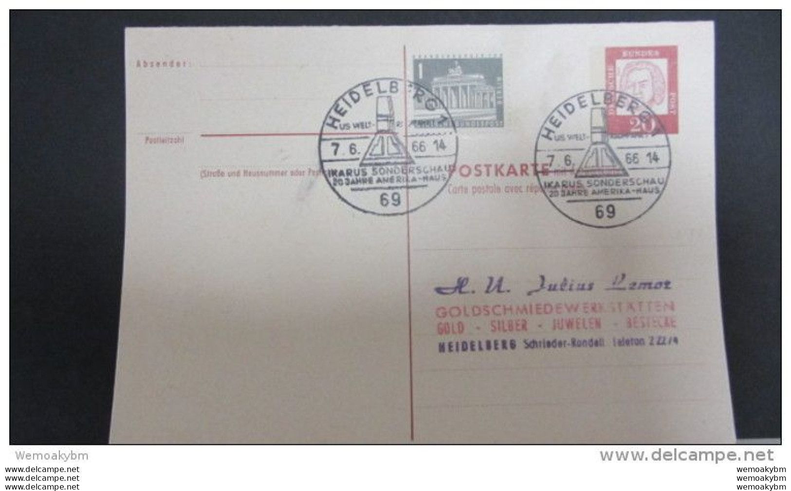 BRD: Gs-Doppel-karte Mit 20 Pf Bach Mit Zusatz 1 Pf Berlin (Verbundenheit Zu Berlin), SoSt. Heidelberg 7/8.6.66 Knr:P 71 - Postales - Usados