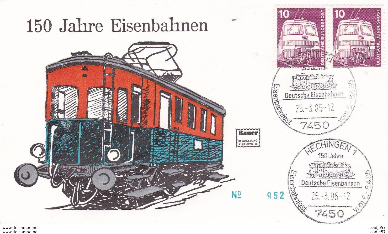 Germany Deutschland 1985 Spec Canc 150 Jahre Eisenbahnen Hechingen 25-03-1985 - Trains