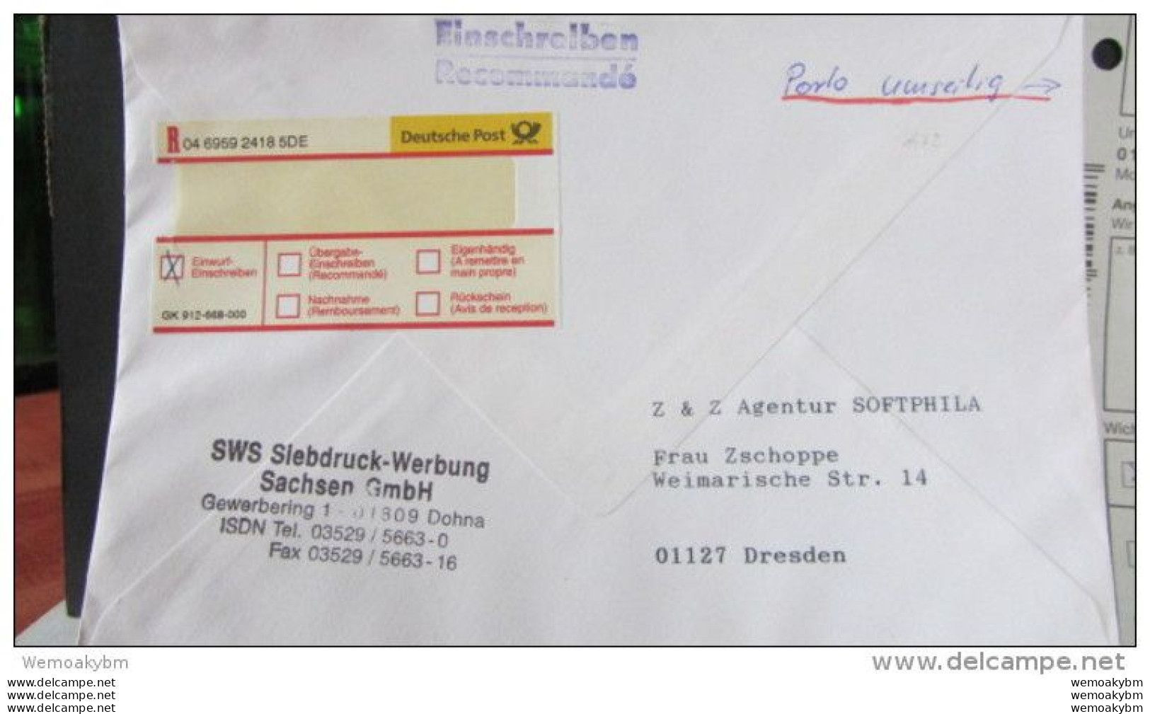 BRD: R-Einw-Brief Mit 600 Pf Block Jugendausstellg über 50g Portogenau Aus Heidenau 5.5.00 Mit Einliefschein  Knr: Bl.21 - 1991-2000