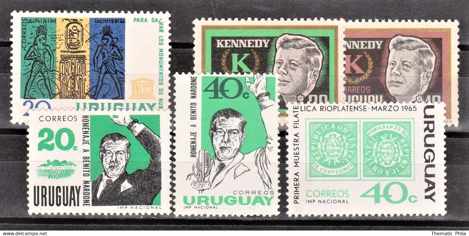 1964-5 URUGUAY New Yvert 724/9  Nubia Monuments Heritage Kennedy Nardone Politician 1a Jornada Rioplatense - Uruguay