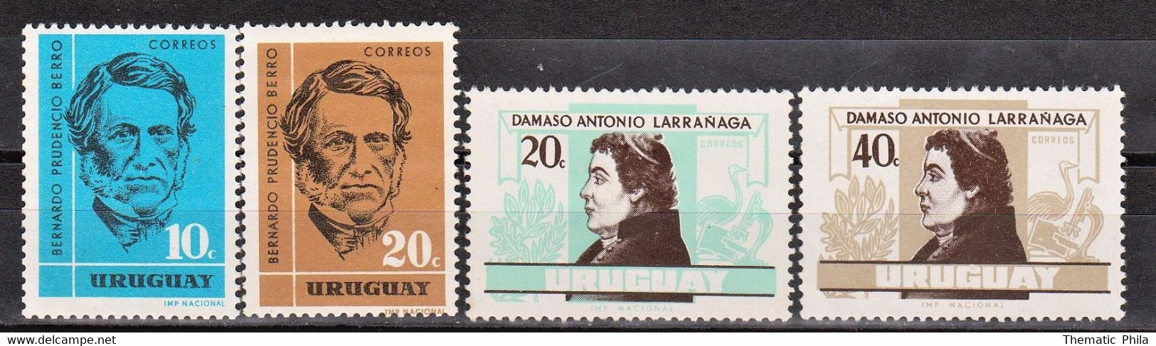 1962 URUGUAY New Yvert 702/5 - Presidente Bernardo Berro President - Damaso Larrañaga Teacher Education - Uruguay