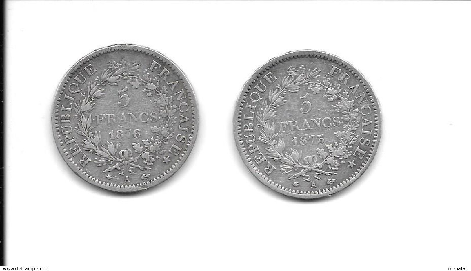 EK91 - 2 PIECES 5 FRANCS TYPE HERCULE - 1873 Et 1876 - ATELIER "A" PARIS - 5 Francs