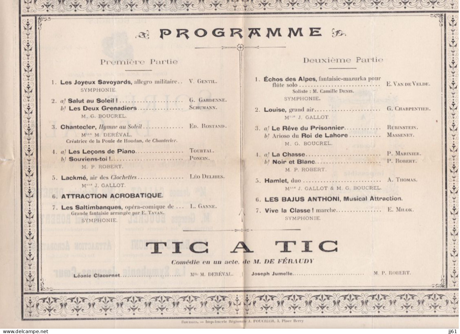 BOURGES PROGRAMME SOCIETE JACQUES COEUR SOIREE DE GALA ANNEE 1911 COMEDIE TIC TAC - Programma's