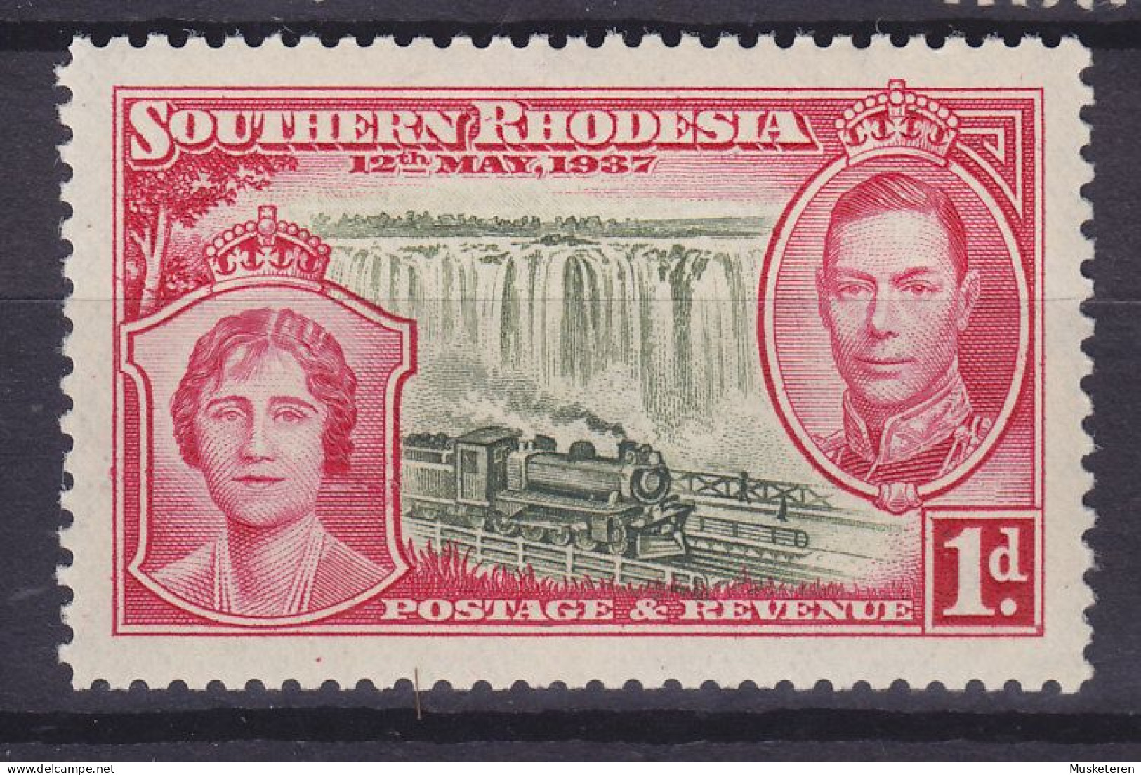 Southern Rhodesia 1937 Mi. 64, 1P. Coronation KIng George VI. Victoria Falls & Railway Bridge, MH* - Southern Rhodesia (...-1964)
