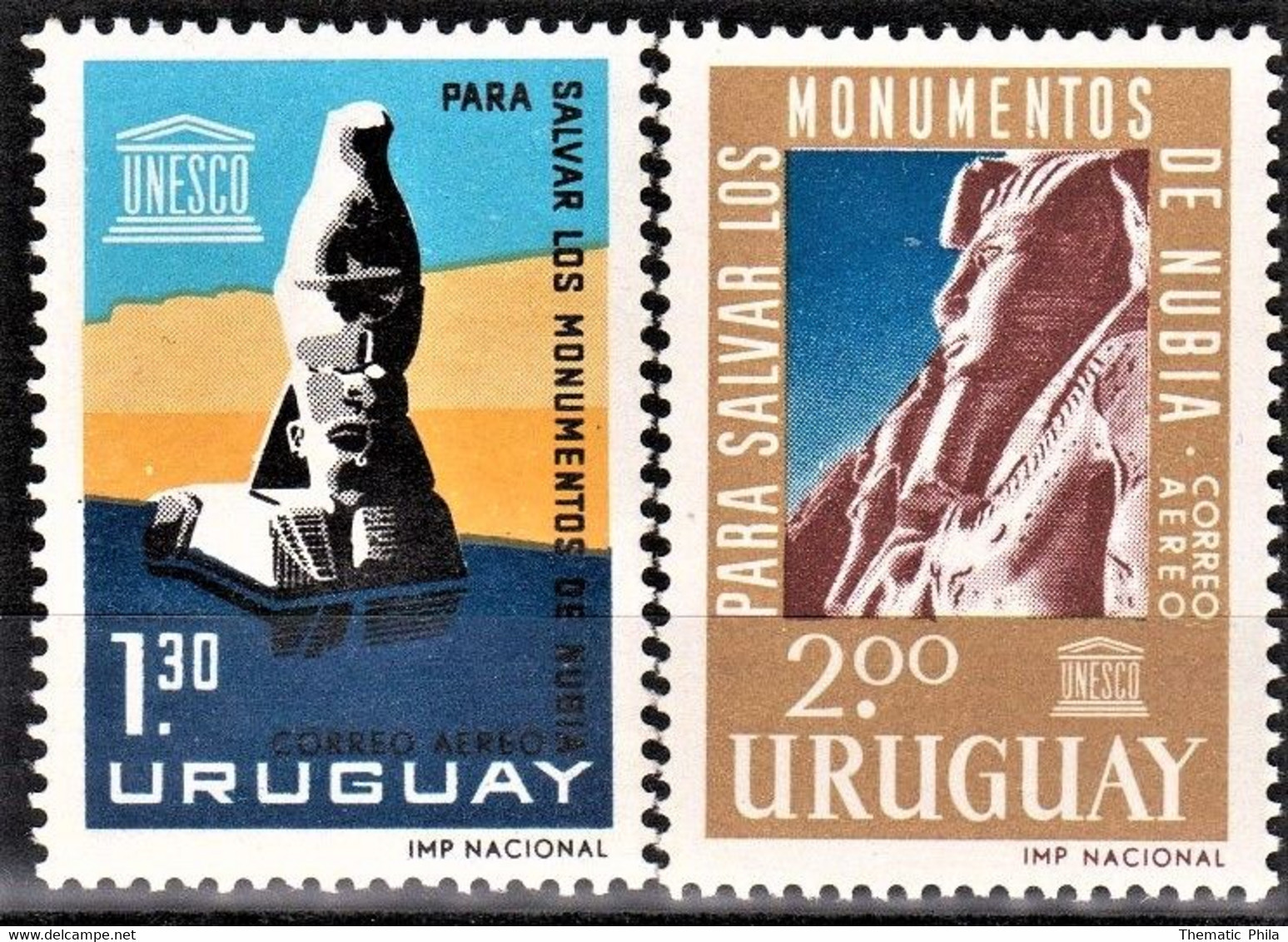 Uruguay 1964  New - Monuments  Nubie Nubia Egyptian Temples Abou Ramses II  - Yvert Air Mail A252/3 - Uruguay