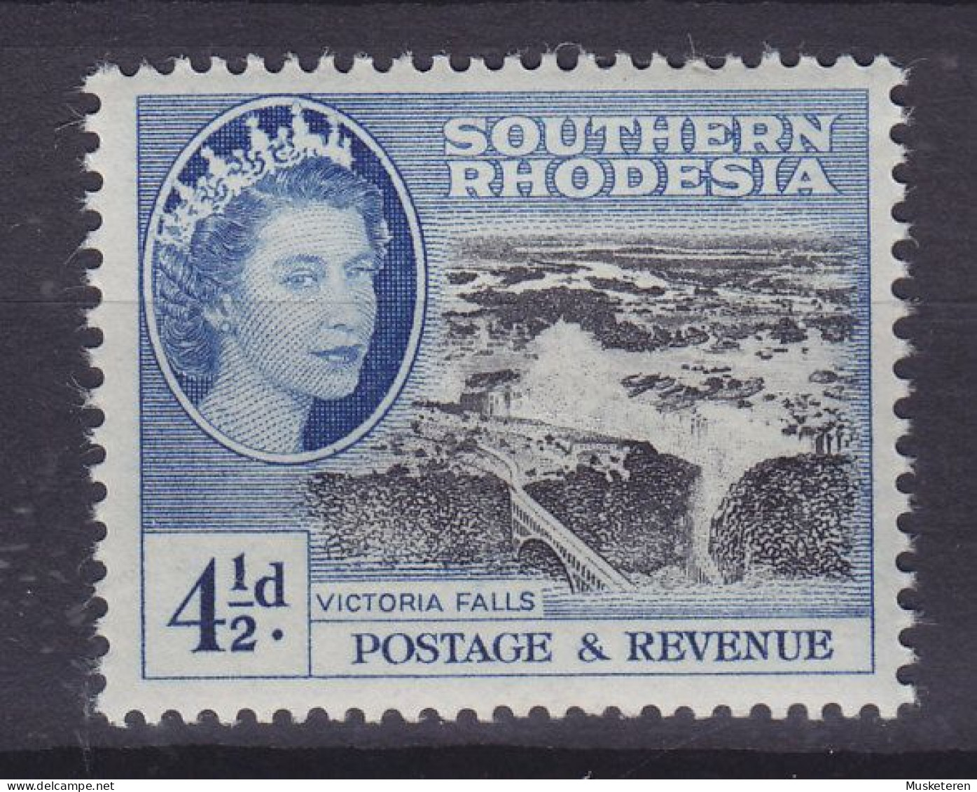 Southern Rhodesia 1953 Mi. 85, 4½p. QEII. & Victoria Falls, MNH** - Südrhodesien (...-1964)