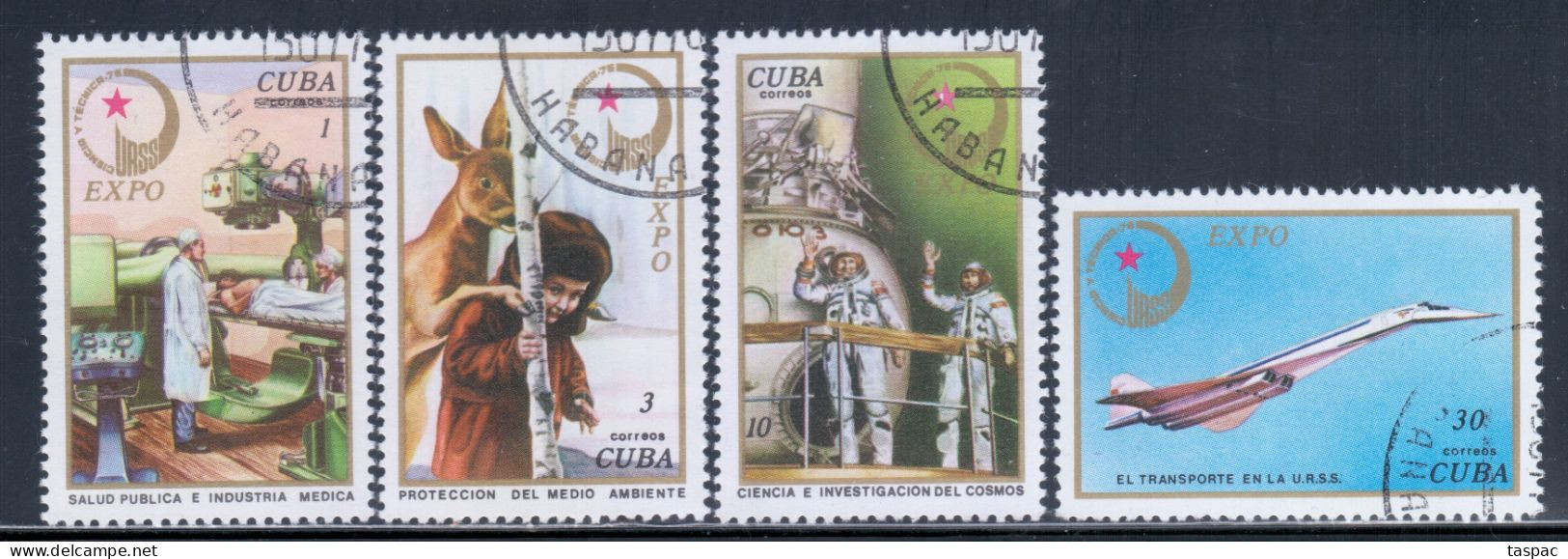 Cuba 1976 Mi# 2150-2153 Used - EXPO '76, USSR / Health, Fauna, Space, Supersonic Jet - Usados