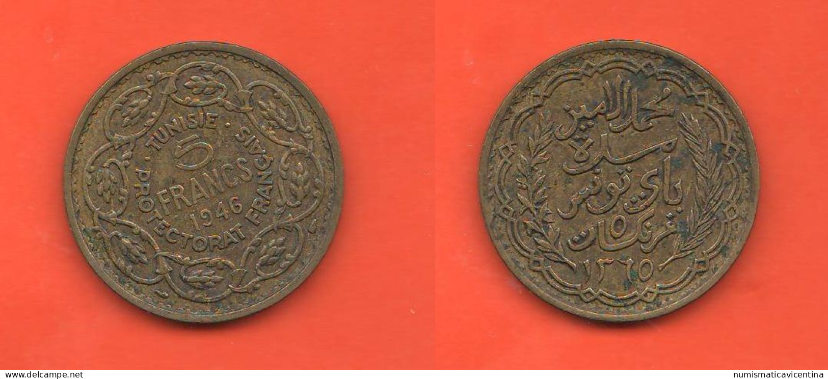 Tunisie Tunisia 5 Francs 1946 Ah 1365 France Protectorate Typological  Bronze Coin    C 4 - Tunisia