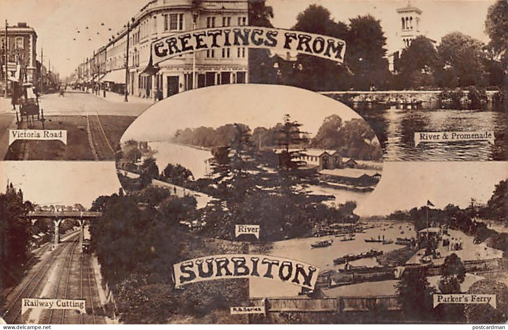 England - SURBITON (Greater London) Greetings From - Victoria Rd. - Railway Cutting - River - Parker's Ferry - River & P - London Suburbs
