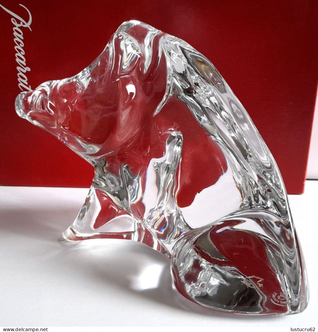 BACCARAT Sculpture en cristal d'un Sanglier assis - Parfait état - cristal