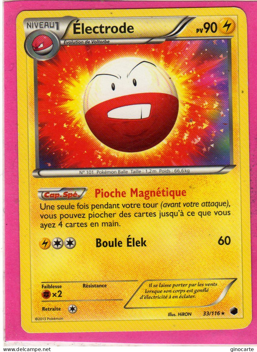 Carte Pokemon Francaise 2013 Noir Et Blanc Glaciation Plasma 33/116 Electrode 90pv Neuve - Schwarze Und Weiße