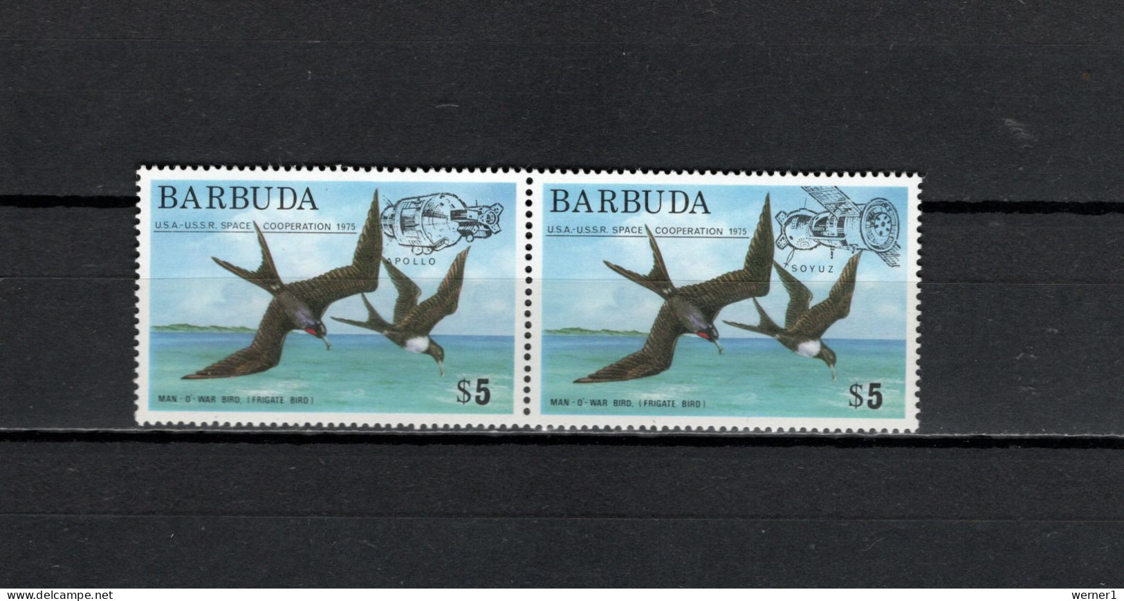 Barbuda 1975 Space Apollo-Soyuz Set Of 2 With Overprint MNH - América Del Norte