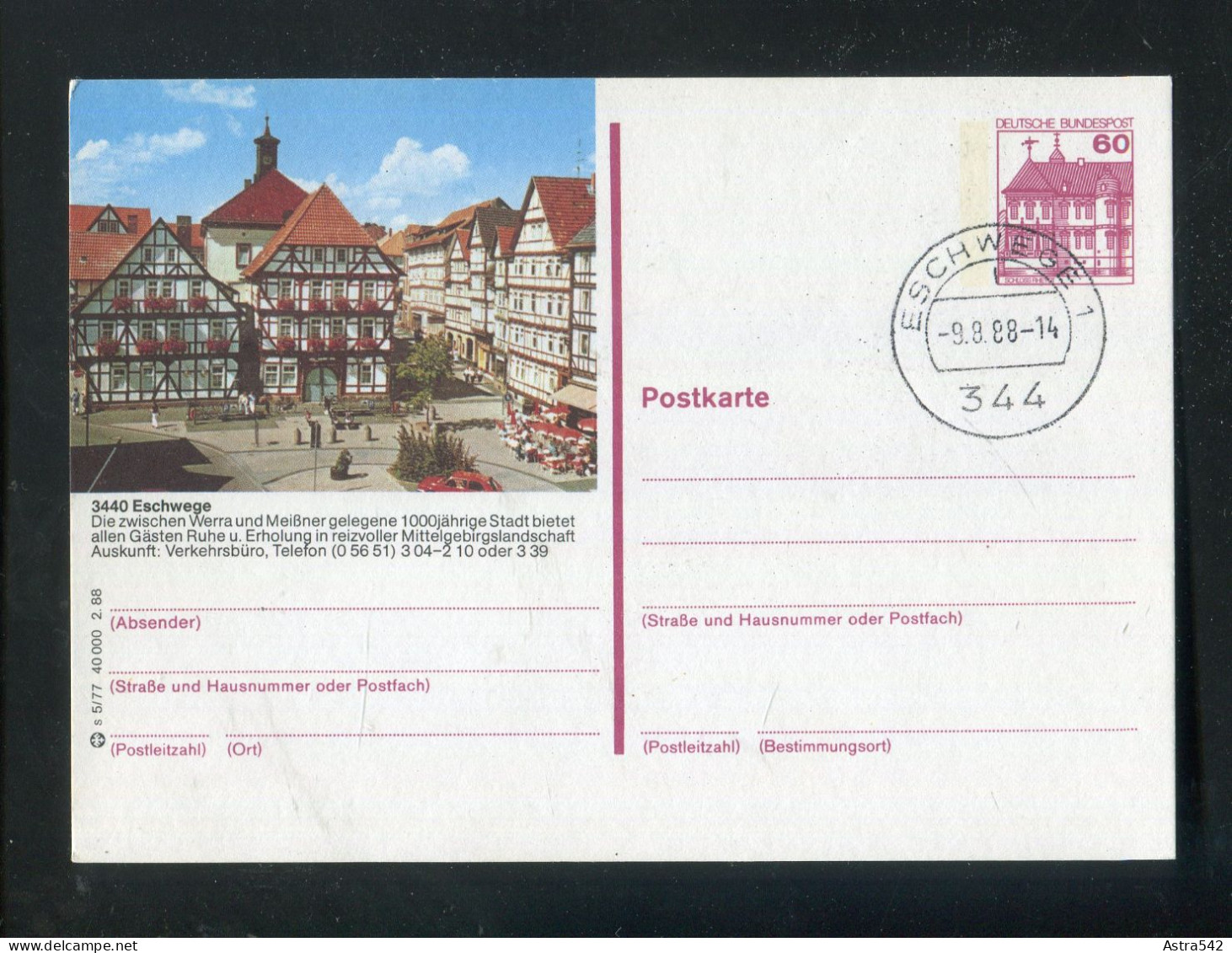 "BUNDESREPUBLIK DEUTSCHLAND" 1988, Bildpostkarte Mit Bildgleichem Stempel Ex "ESCHWEGE" (A1057) - Geïllustreerde Postkaarten - Gebruikt