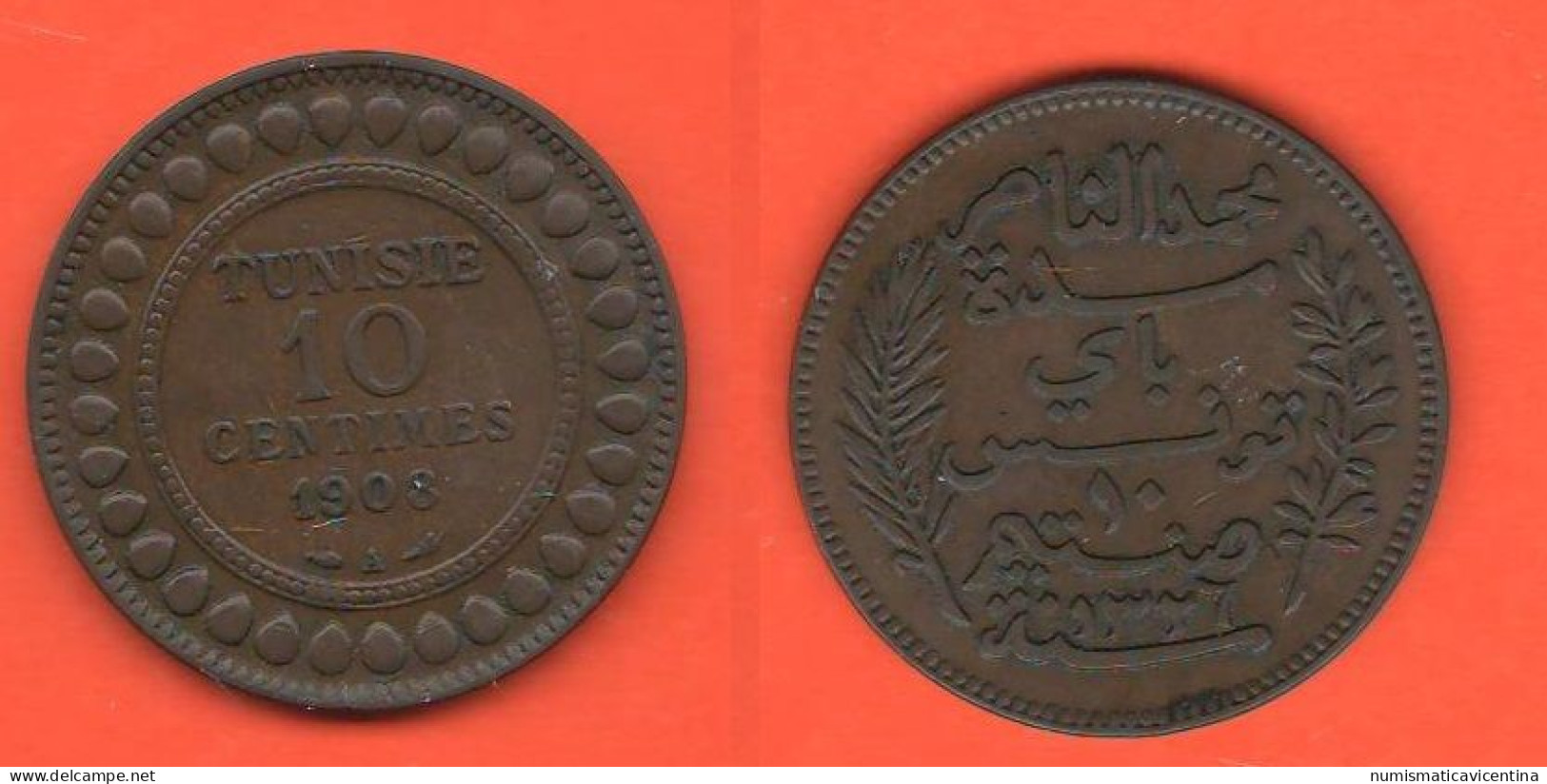 Tunisie Tunisia 10 Centimes 1908 A  Bronze Coin - Tunisia