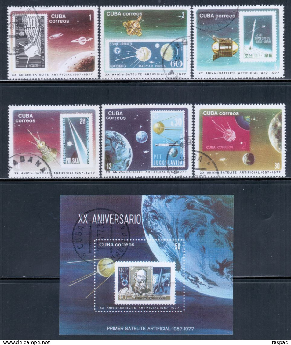 Cuba 1977 Mi# 2208-2213, Block 50 Used - Sputnik (1st Artificial Satellite), 20th Anniv. / Space - Noord-Amerika