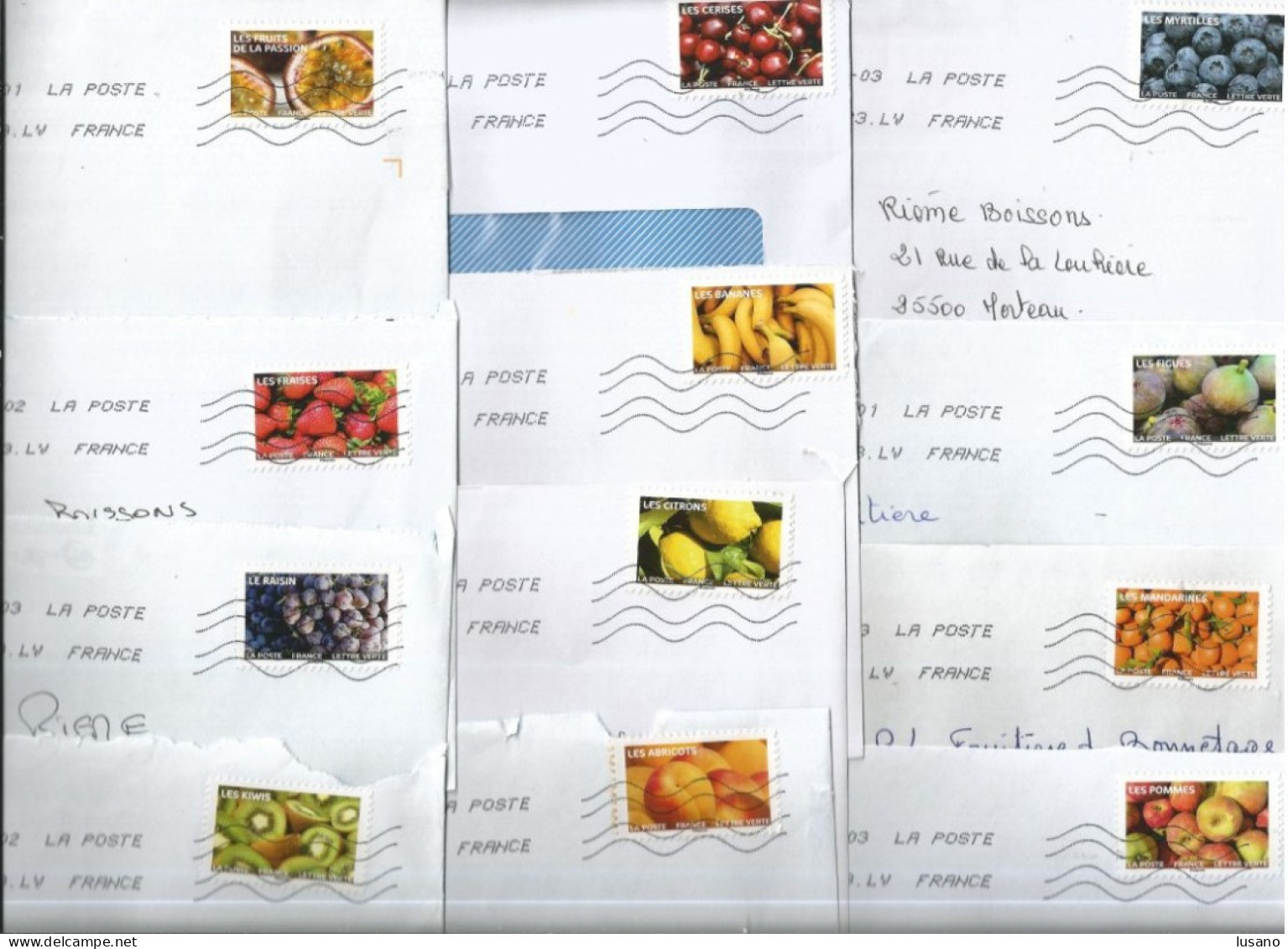 Série Complète De 12 Timbres Autoadhésifs "Fruits à Savourer" Sur Enveloppes - Brieven En Documenten