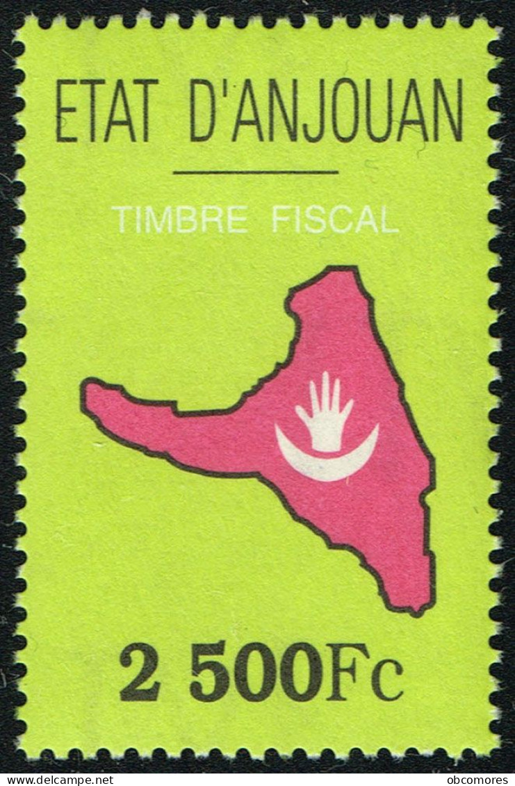 Comores ANJOUAN INDEPENDANTE (1997-2001) - Timbres Fiscal 2500 Fc Neuf ** - Revenue Stamp MNH - VERY RARE ! - Comoren (1975-...)