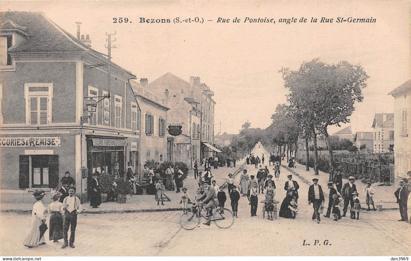 BEZONS (Val-d'Oise) - Rue De Pontoise, Angle De La Rue St-Germain - Voyagé 1916 (2 Scans) Reine Barrau à Laurens Hérault - Bezons