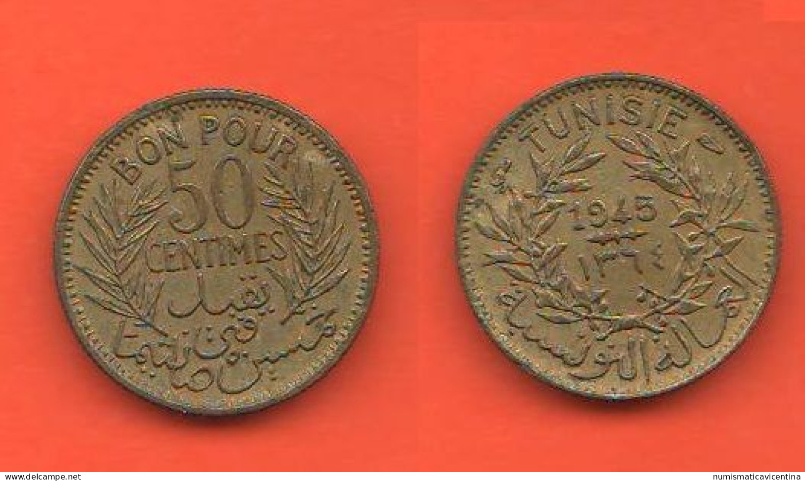 Tunisie Tunisia Bon Pour 50 Centimes 1945  Bronze Coin     C 4 - Tunisie