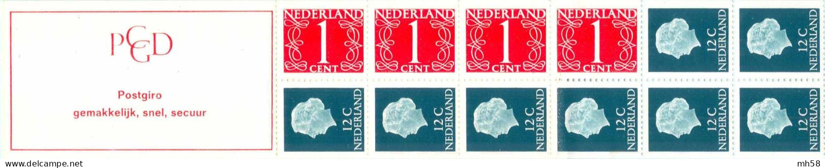 PAYS-BAS NEDERLAND 1969 - Carnet / Booklet / MH Sans Indice - 1 G Chiffre / Juliana - YT C 600AcB / MI MH 8y - Carnets Et Roulettes