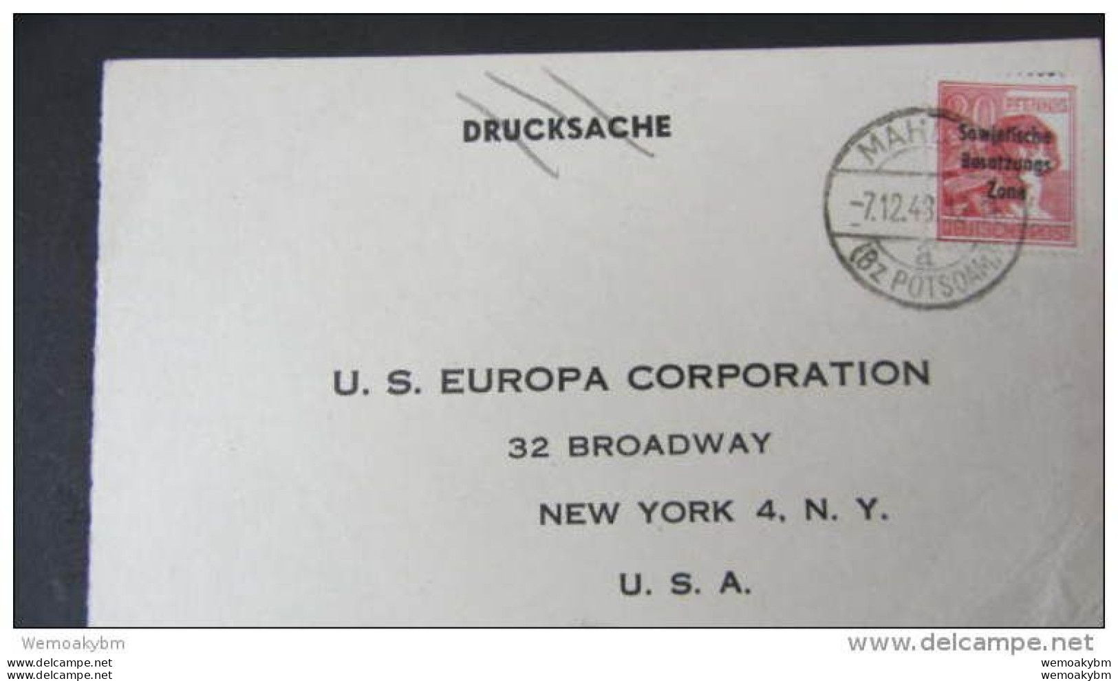 SBZ: Ausl-Karte Mit 30 Pf Arbeiter Mit SBZ-Aufdruck Aus MAHLOW 7.12.48 SoSt. In USA -allerfeinste Bedarfsverw. Knr: 192 - Covers & Documents