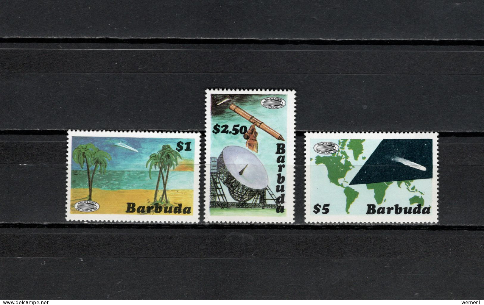 Barbuda 1986 Space, Halley's Comet Set Of 3 MNH - North  America