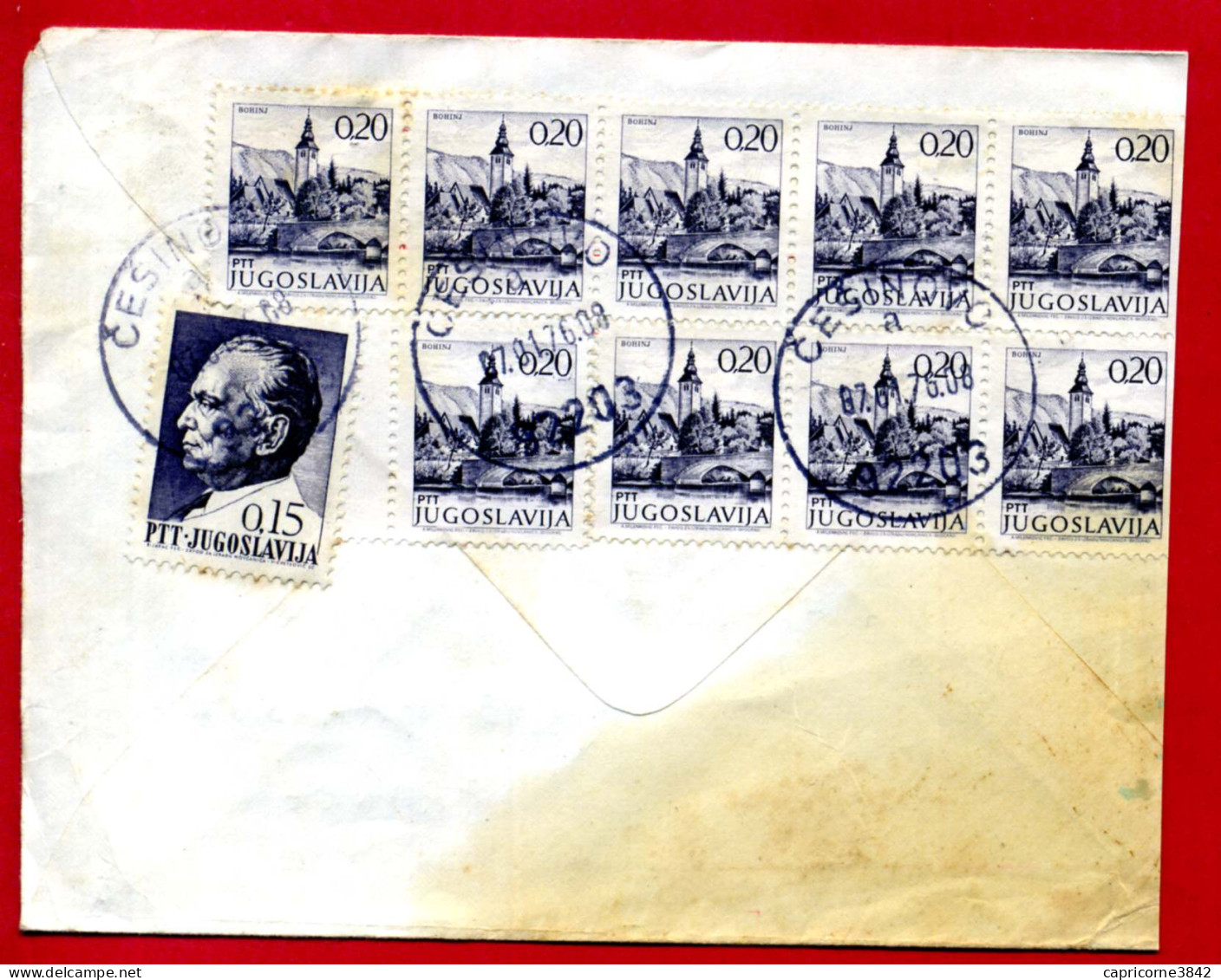 1976 - Yougoslavie - Lettre Entier Postal Tp Type COR N° 1442 - Verso Tp N°1102+1610 -lettre Tâchée Bas, Coupée à Gauche - Interi Postali