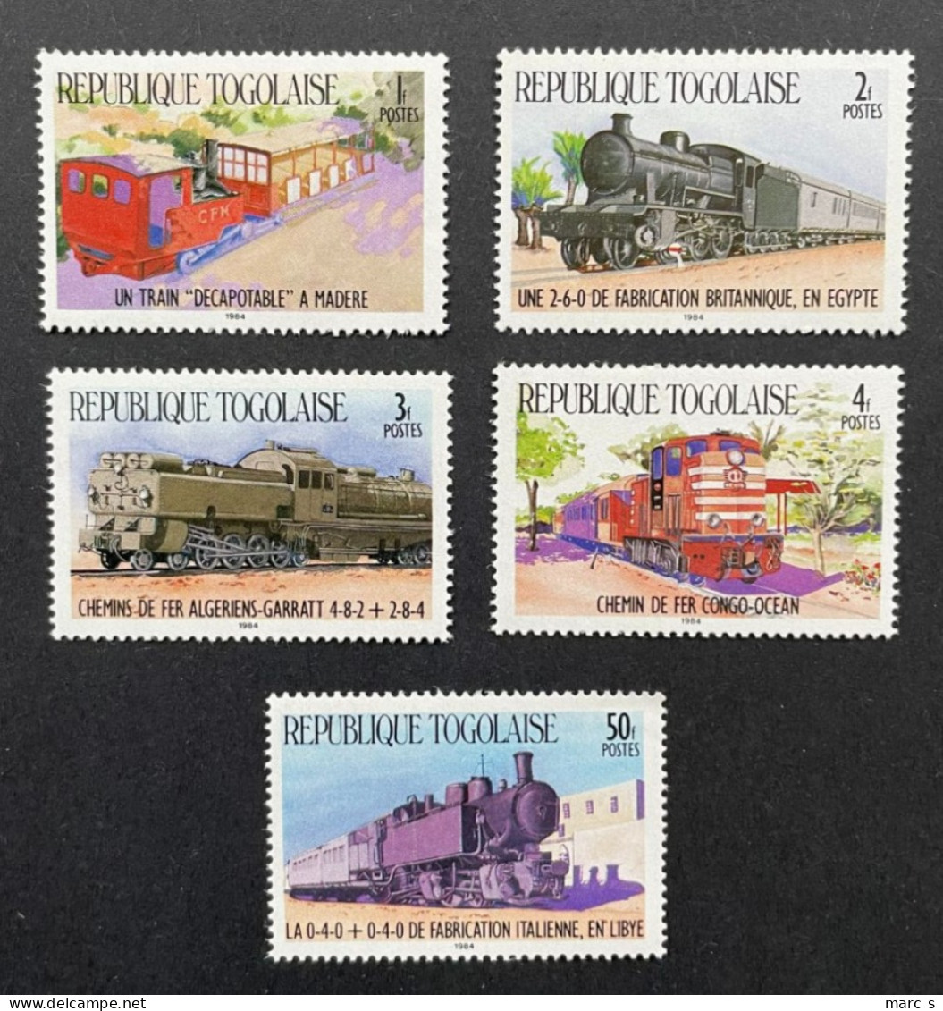 TOGO 1984 - NEUF**/MNH - Mi 1807 / 1811 - YT 1158 / 1162 - TRAINS LOCOMOTIVES VAPEUR - Togo (1960-...)