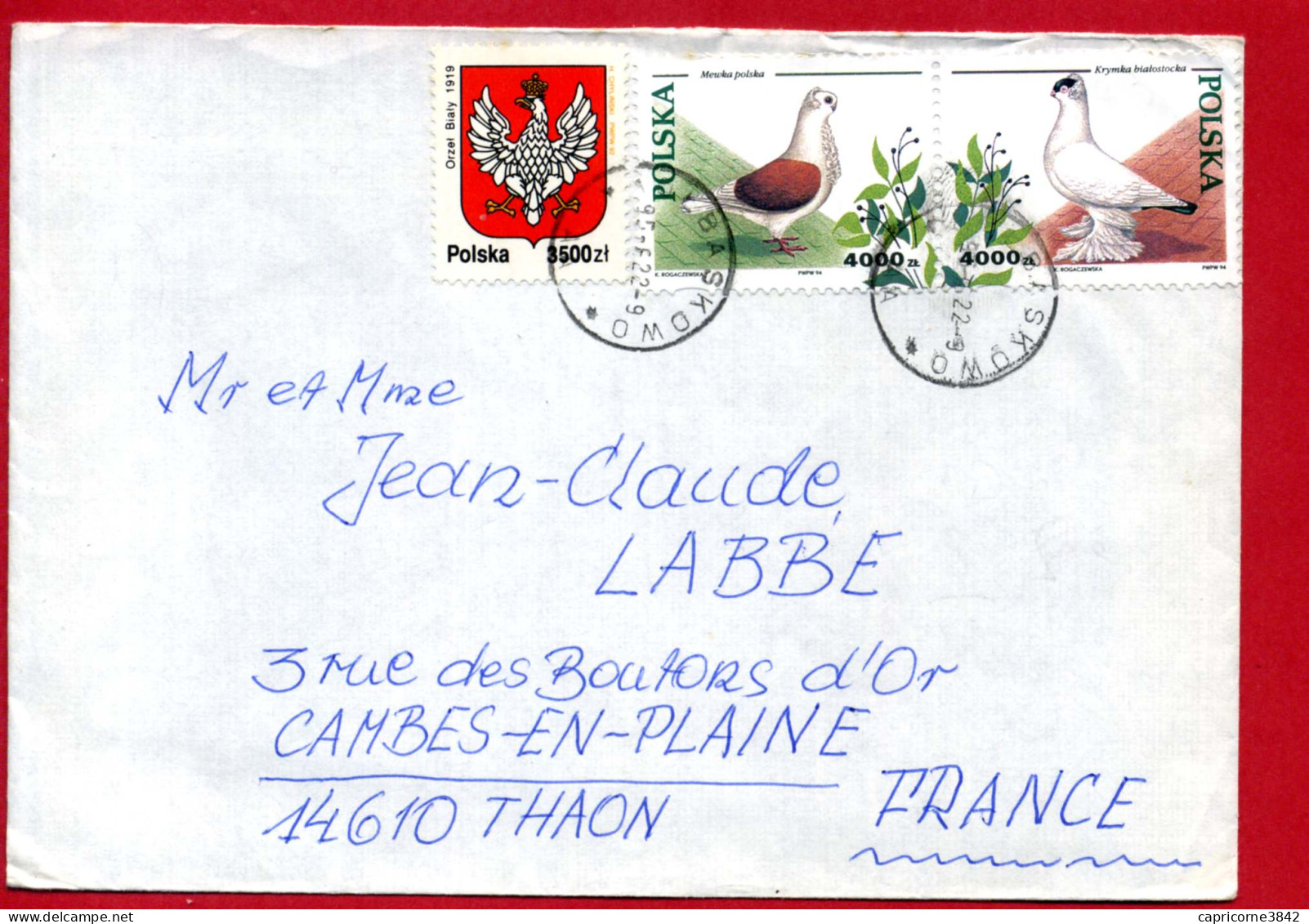 2022 - Pologne - Lettre Pour La France - Pigeons Polonais N° 3304 Et 3305 + 3221 - Lettres & Documents