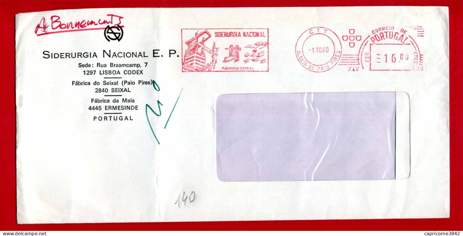 1980 - Portugal - Empreinte Machine à Affranchir "SIDERURGIA NACIONAL FABRICA SEIXAL" - Franking Machines (EMA)