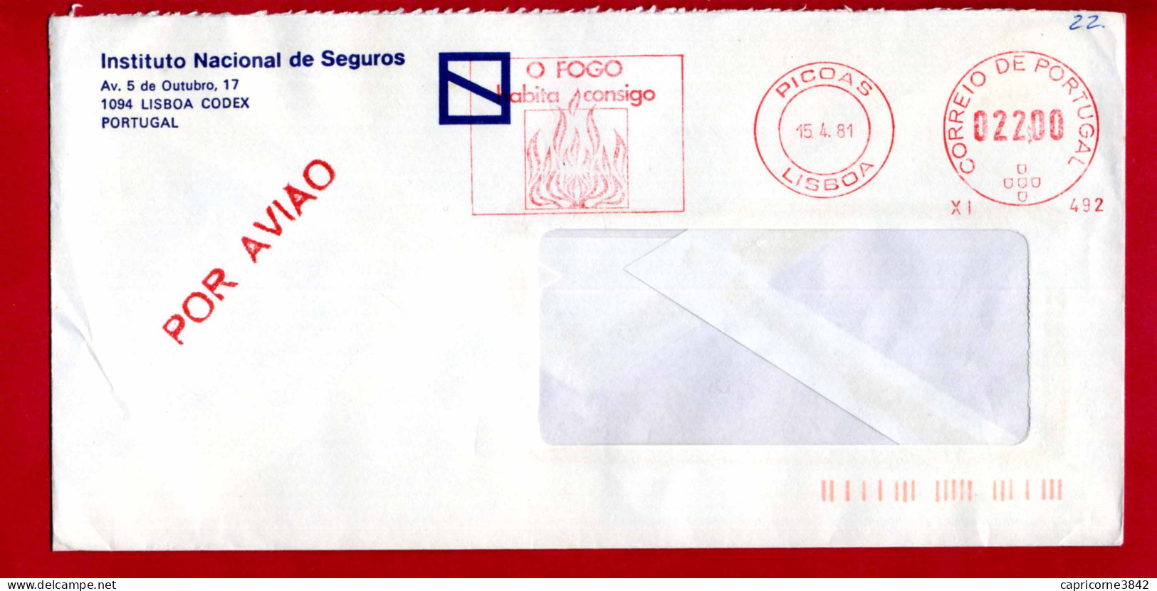 1981 - Portugal - Empreinte Mécanique "O FOGO HABITA CONSIGO" - (le Feu Vit Avec Toi) - Frankeermachines (EMA)