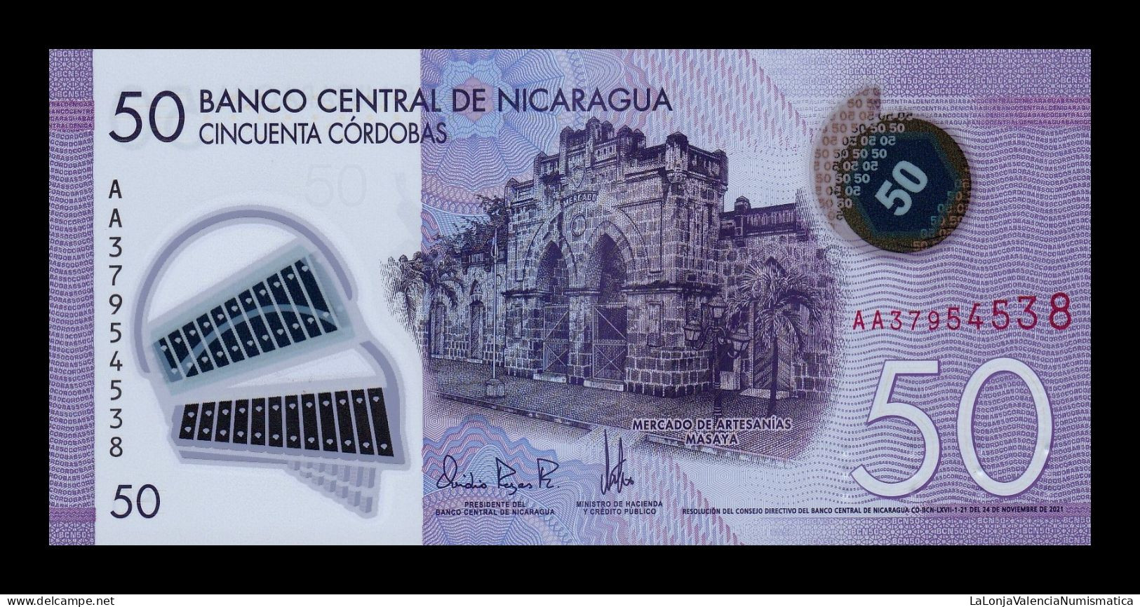 Nicaragua 50 Córdobas 2021 (2023) Pick 211b Polymer Sc Unc - Nicaragua