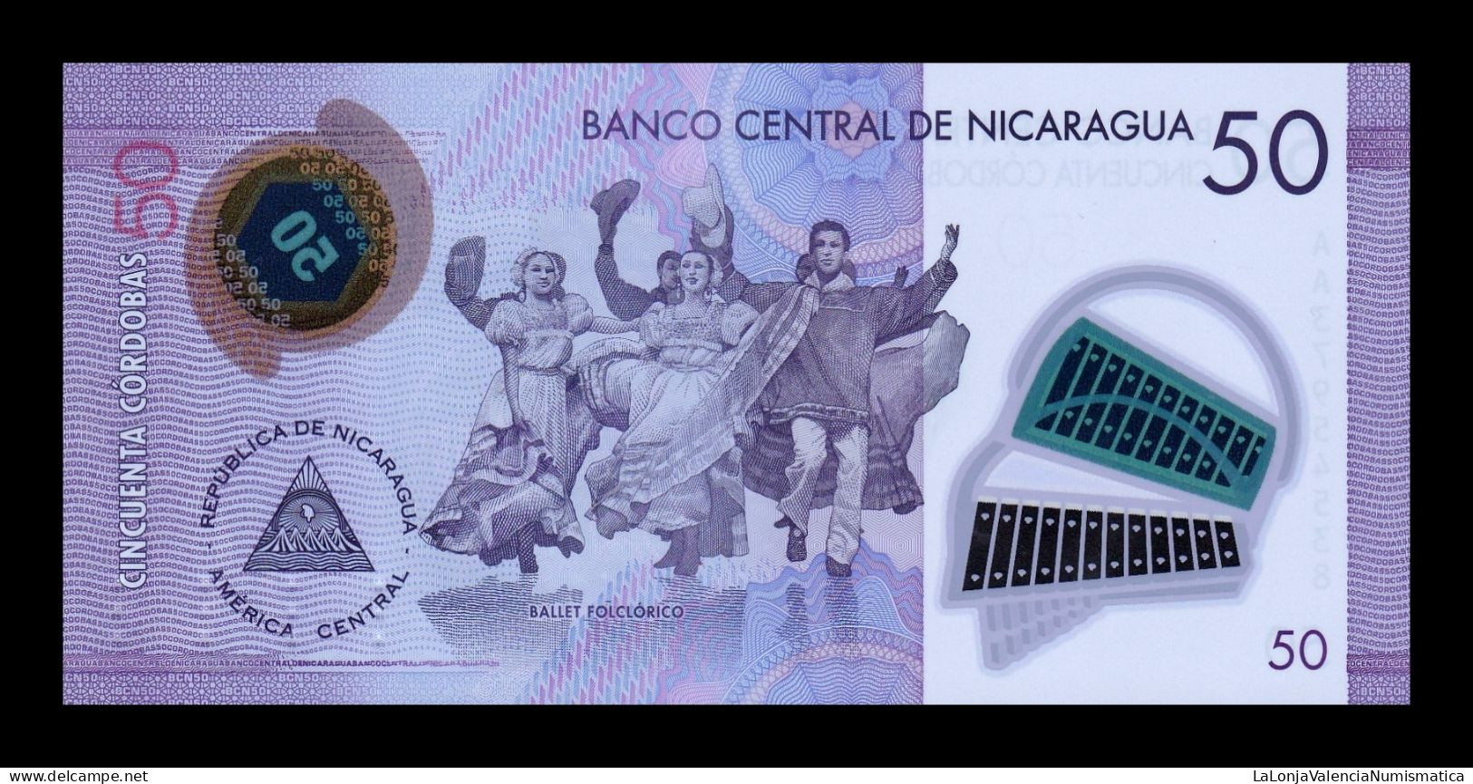 Nicaragua 50 Córdobas 2021 (2023) Pick 211b Polymer Sc Unc - Nicaragua