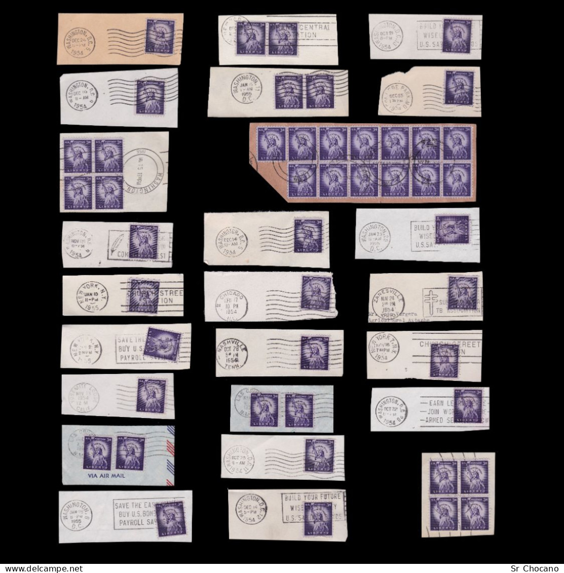 US.STAMPS.1954-55.SET 25 POSTMARK.SCOTT 1035 - Briefe U. Dokumente